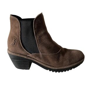 Fly London Mocha Suede Slip On Ankle Boots